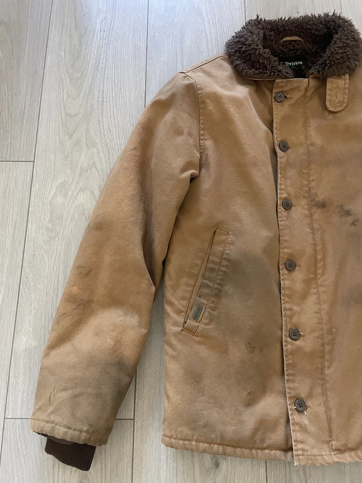 Brixton N1 Style Deck Jacket Worn in Stained Light Brown Size Small - Image 2 of 4