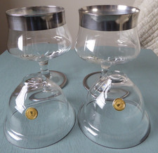 Two Silver Rim Shrimp Cocktail Glasses W Inserts Made in Rumania THORPE STYLE