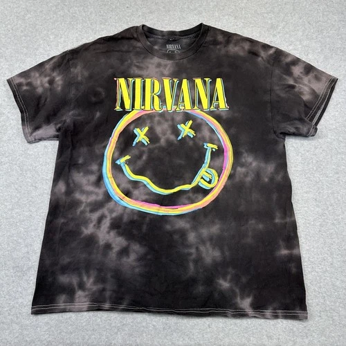 Nirvana Shirt Mens Large Tie Dye Smiley Face Band Grunge Rock Music T-Shirt Tee