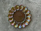 Deviled Egg Plate Indiana  Carnival Glass Vintage Iridescent Amber Hobnail 11"