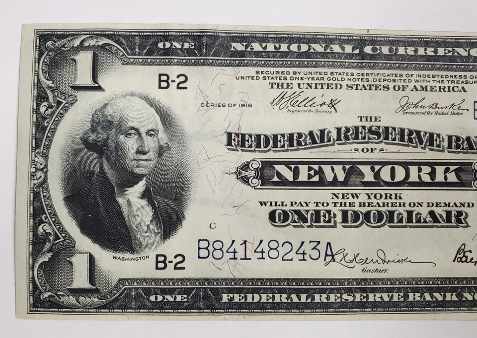 1914 $1 Federal Reserve Note Blue Seal Large Size B-2 New York, New York - Image 2 of 4