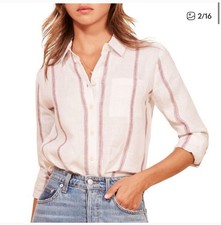 Women’s Red And White Striped 100% Linen Reformation Button Down Dress Top