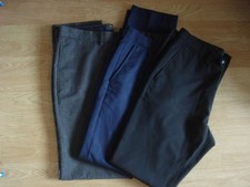3 X PRIMARK BLUE/BLACK/GREY POLY/VISCOSE BUTTON ZIP HOOK POCKETS 34W 32 L