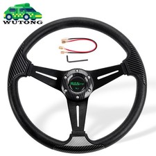 Black 14inch Universal Aluminum Drifting Racing Steering Wheel Flat Dish 6 Bolts
