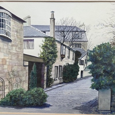 Jim Simpson original signiertes Aquarell Gemälde Edinburgh Mews Grosvenor Hotel