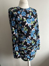 (BNWD) Zara Mini Dress Size M Black Floral Print Open Back Half Zip Long Sleeve