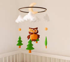 Woodland Owl Baby Mobile Felt Crib Nursery Decor Handmade Baby Shower Gift