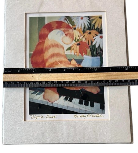 DOROTHY de MATTEIS Tigers June Signed Art Print Cat On Piano 5”x6” - Picture 3 of 6