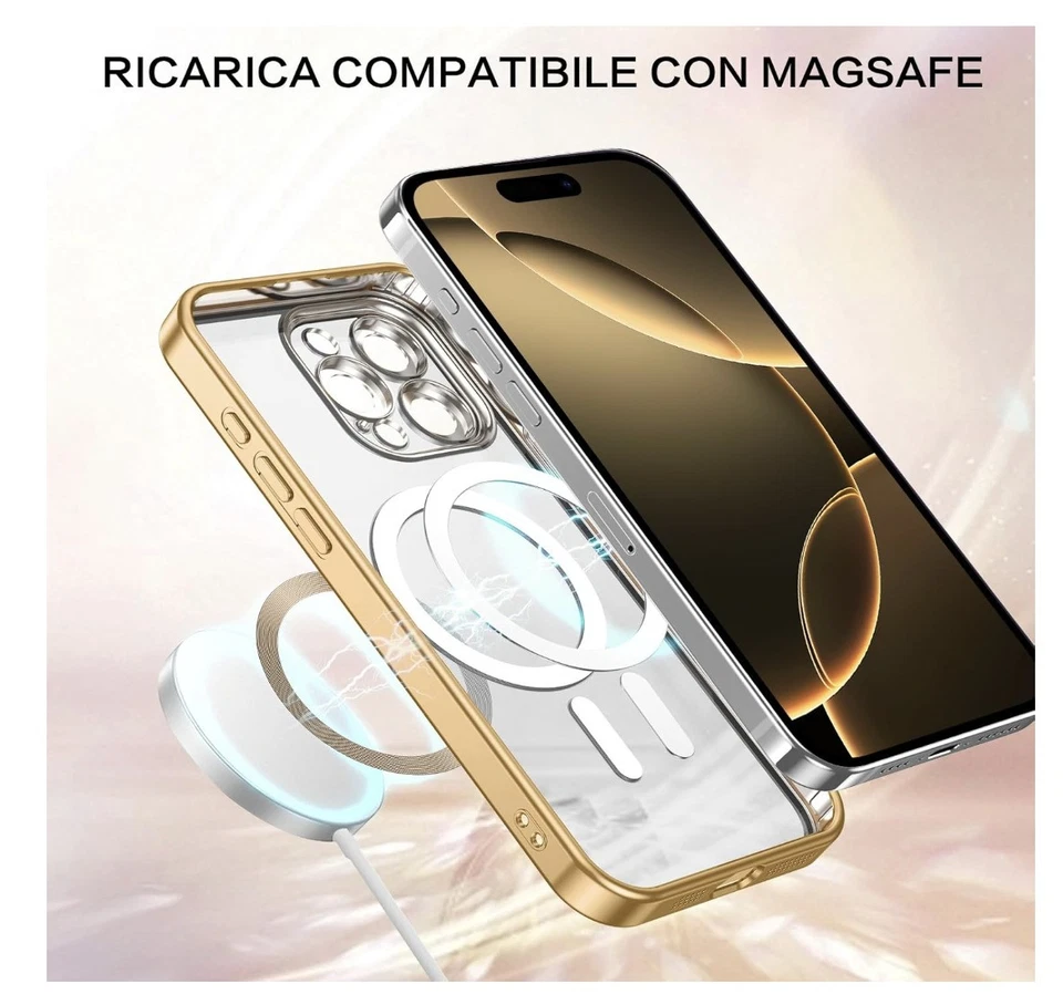 VENINGO - Custodia MagSafe per iPhone 16 Pro Max, oro trasparente, antiurto, ... - Immagine 3 di 4