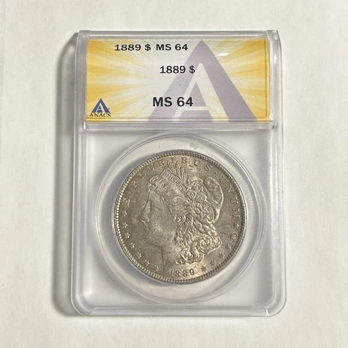 1889 Morgan Silver Dollar ANACS MS64 - 90% Silver Coin - Slightly Toned