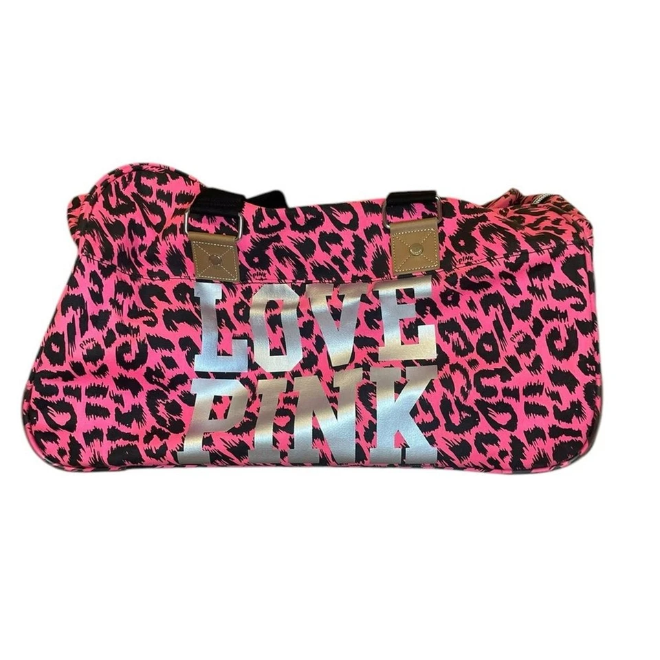 Bolso de viaje Victoria's Secret Love rosa leopardo con ruedas bolsa de viaje Y2K Foto 2 de 4