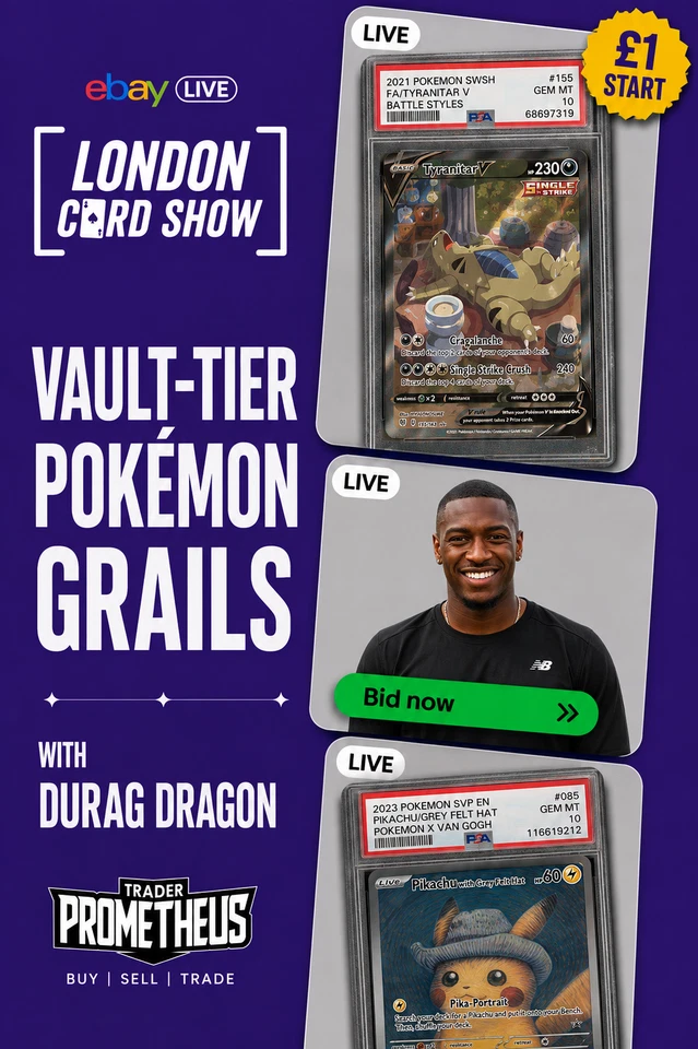 Live from London Card Show | Vault-Tier Pokémon Grails with Durag Dragon | £1 Starts