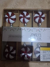 JINGLES & JOY Led Glass String Candy Cane Stripe Lights 10 Bulbs