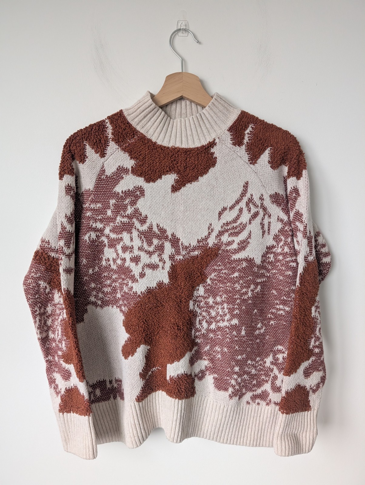 Fat Face Women's Beige Abstract Funnel Neck Knit Jumper Size 12 image 2