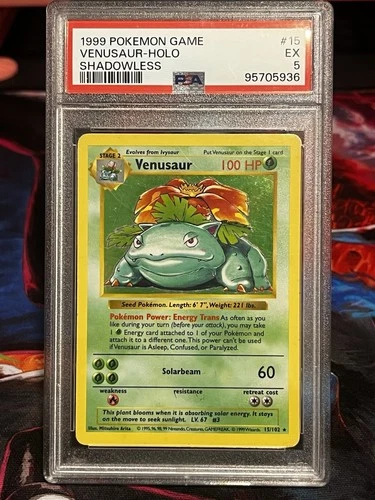 1999 Pokémon TCG Venusaur Holo Rare Shadowless Card 15/102 Base Set PSA 5