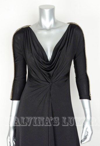 JUST CAVALLI BY ROBERTO CAVALLI GOWN BLACK JERSEY DRESS CHAIN DETAIL $1066 SMALL - Picture 4 of 11