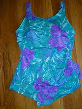 Womens SHAPEMAID Blue Purple Floral One Piece VINTAGE Swimsuit Sz 36 M 8 10