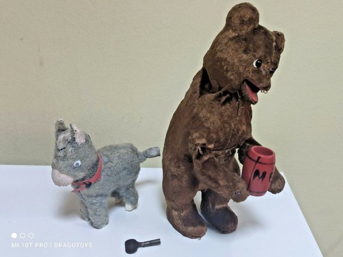 VINTAGE DONKEY AND BEAR WIND UP FRIENDS TOYS 1 KEY SOVIET ERA USSR BULGARIA - Picture 3 of 12