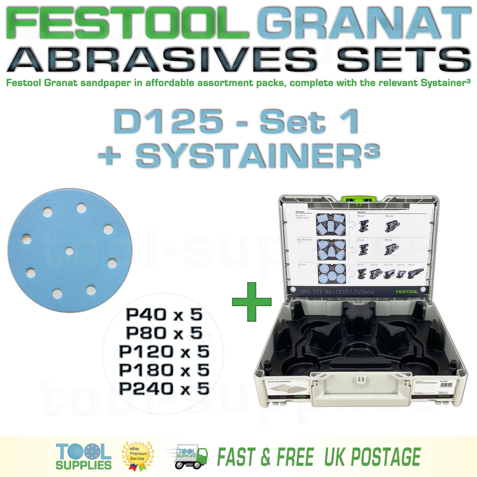 Festool GRANAT D125 Sandpaper Systainer³ Sets RO 125 ETS EC LEX 3