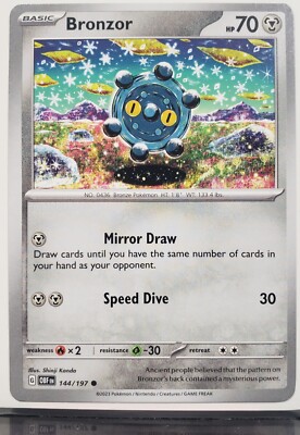 Bronzor 144/197 NM / M Obsidian Flames Pokemon Card - Shinji Kanda Art