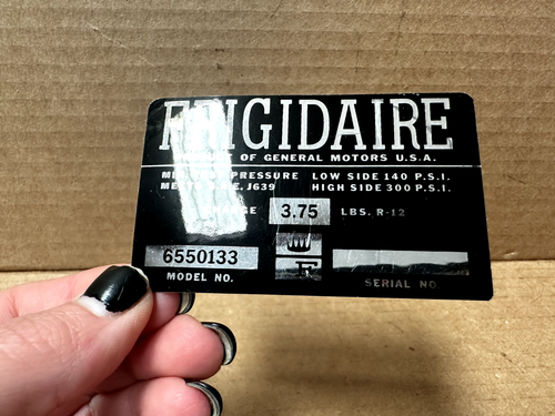64 65 Chevelle Riviera Cadillac Frigidaire Air A/C Compressor Label GM 6550133 - Picture 2 of 5