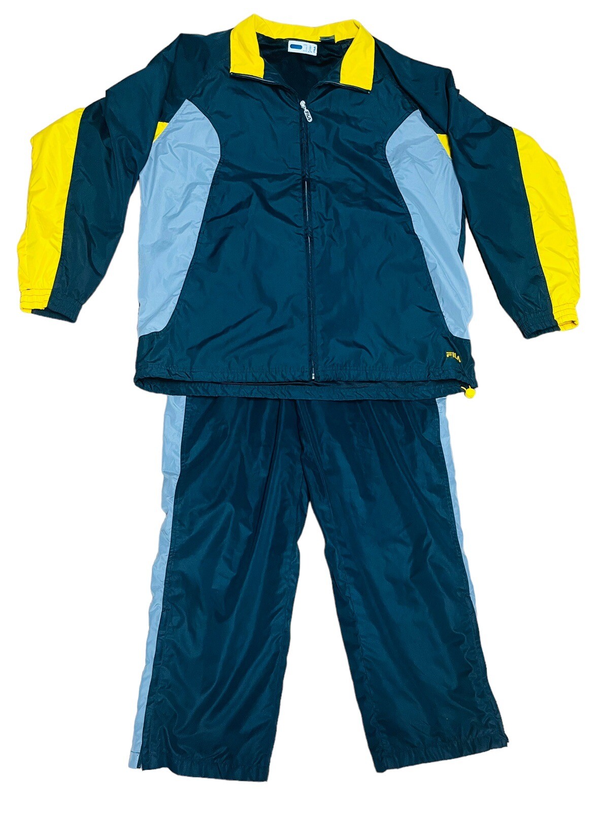 Giacca da pista vintage Fila da uomo taglia XL nera e gialla anni '90 con cerniera completa