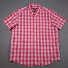 Cutter & Buck Men's XL No-Iron Button-Up Short Sleeve Casual Shirt Red Plaid