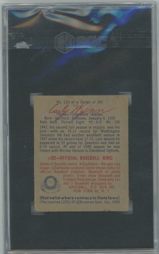 EARLY WYNN Rookie SGC 1 Poor 1949 Leaf #110 RC - Picture 2 of 2