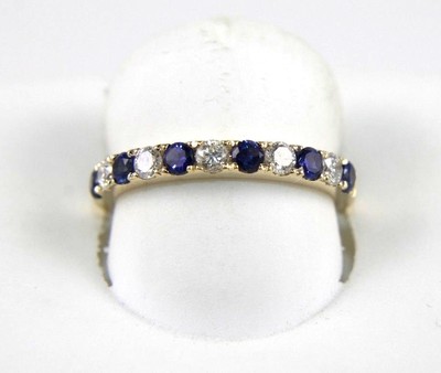 Natural Round Blue Sapphire & Diamond Cluster Ring Band 14K Yellow Gold .84Ct