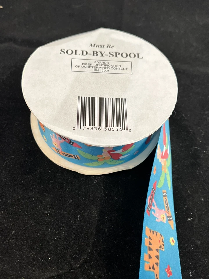 Vintage Crayola Crayons Satin Craft Ribbon 1.5" 5 Yards~Jungle Animals - Image 2 of 3