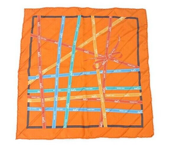 HERMES エルメス カレ45 BOLDUC AU CARRE シルク100% Hermes Scarf Bolduc Carre 45 cm Silk 100% Ribbon Orange Carre Pre