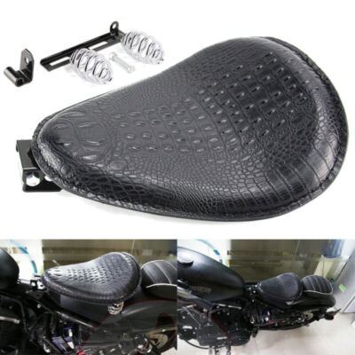 Black Alligator Motorcycle Leather Solo Driver Seat for Harley Chopper Bobber