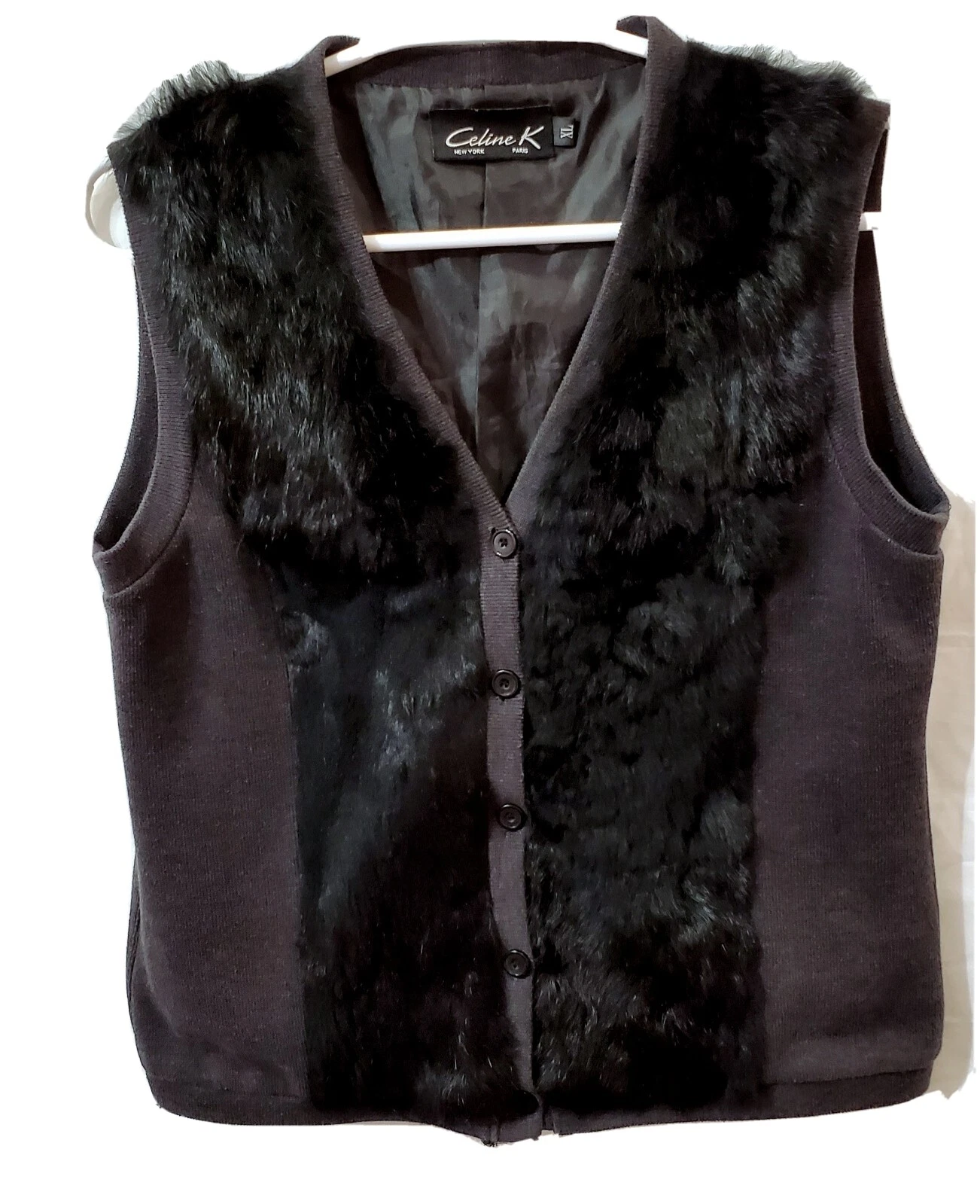 CELINE K. NY PARIS Vintage 100% Lana di Coniglio Miscela Poliestere Gilet XL