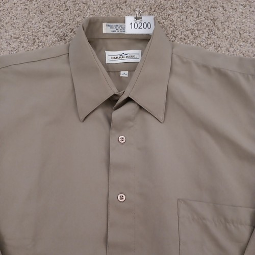 Natural Issue Shirt Mens Size 16 Solid Beige Long Sleeve Button Up Polyester - Picture 2 of 11