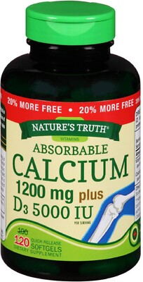 LOT(2) NATURE'S TRUTH CALCIUM 1200MG ABSORBABLE PLUS D3 120 SOFTGELS EXP 10/2026
