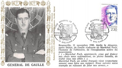 Sobre FDC FRANCIA HOMENAJE AL GENERAL DE GAULLE 1990 OYE PLAGE N25