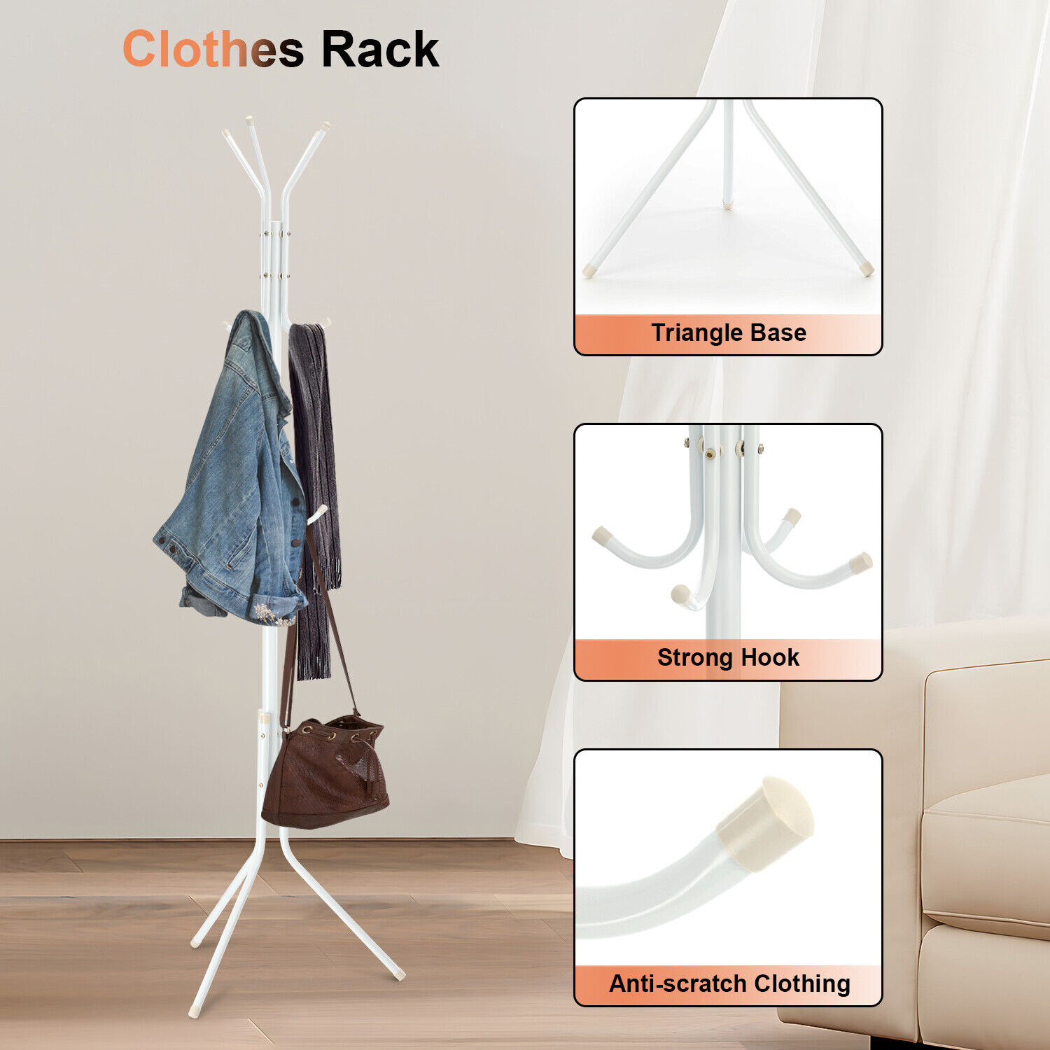 Coat Rack Hat Bag Stand Tree Clothes Hanger Umbrella Holder 12 Hooks