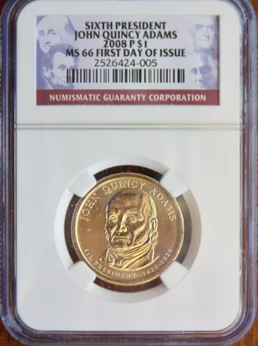 2008 P John Quincy Adams $1 Business Strike MS66 FDI NGC MS 66 First Day Issue
