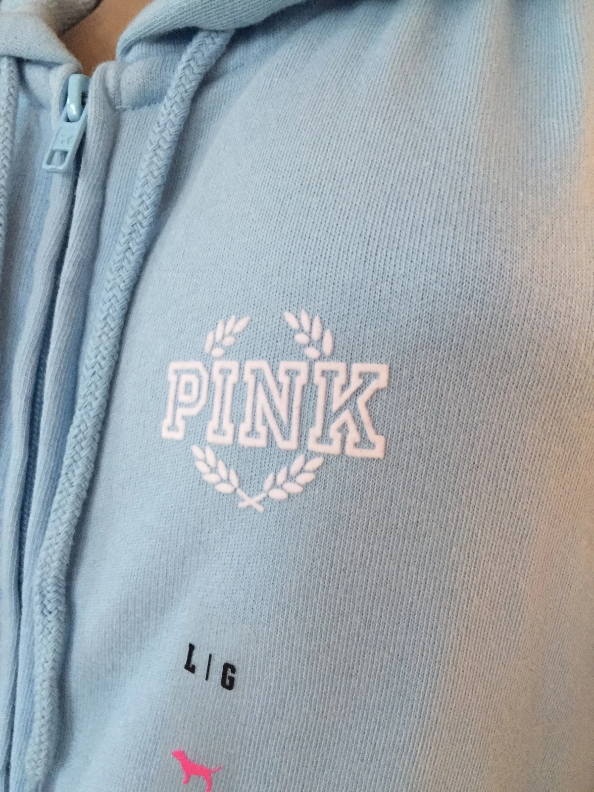 UNDERCOVER Felpa con cappuccio Victorias's Secret ROSA perfetta cerniera intera grande giacca blu bianca