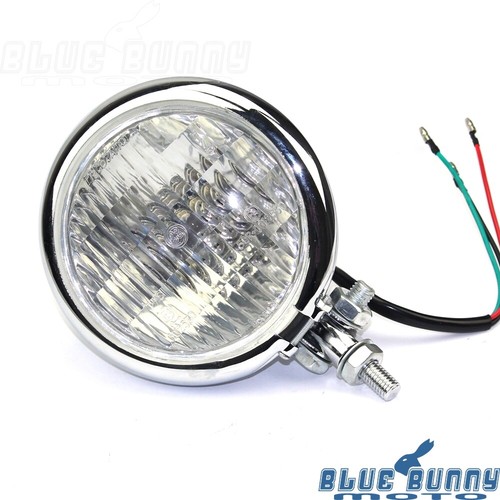 Chrome Bates Style 4.5" H4 Headlight Headlamp For Harley Chopper Bobber Cruiser - Picture 4 of 7