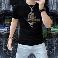 New Fashion Dragon Trend Rhinestones Summer Short Sleeve Luxury Men T-Shirt
