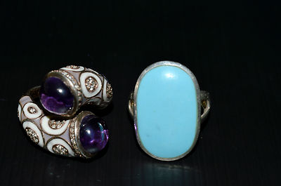 Bague Ancienne En Argent Avec Turquoise - Bijou Vintage French Antique Jewelry Occasion