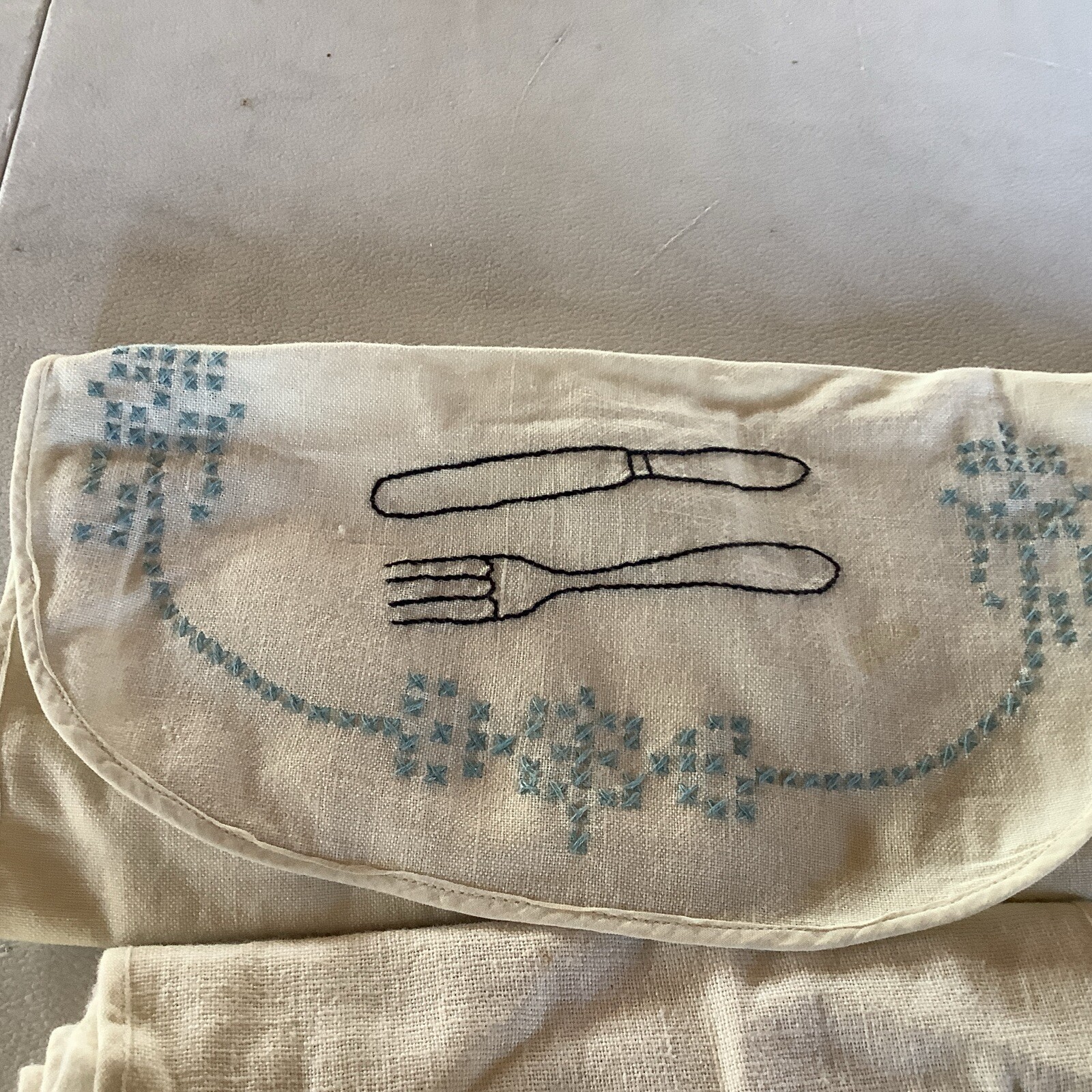 6 Linen Storage Pouch Floral Embroidery Silverware Utensil Holders Knife Forks +