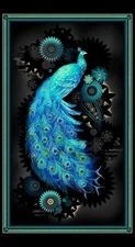 Magnificent Peacock Black Peacock Meadow Panel - 24in x 44 Michael Miller