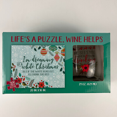 Jigsaw Puzzle & Stemless Wine Glass Gift Set  Life s A Puzzle, Wine Helps 