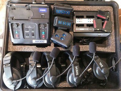 HME Clear-Com Wireless Intercom System Base 3 Beltpacks 5 Headsets Charger Case