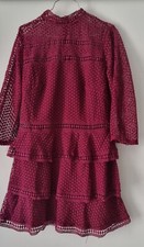 PrettyLittleThing High Neck 3/4 Sleeve Embroidered Lace Panel Tiered Short Dress