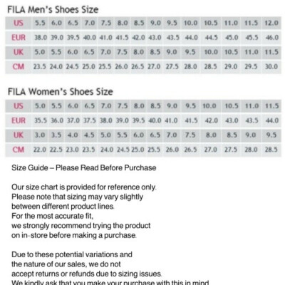 Size Chart Fila Shoes Size Fila Skates Houdini 125 Roller Blades