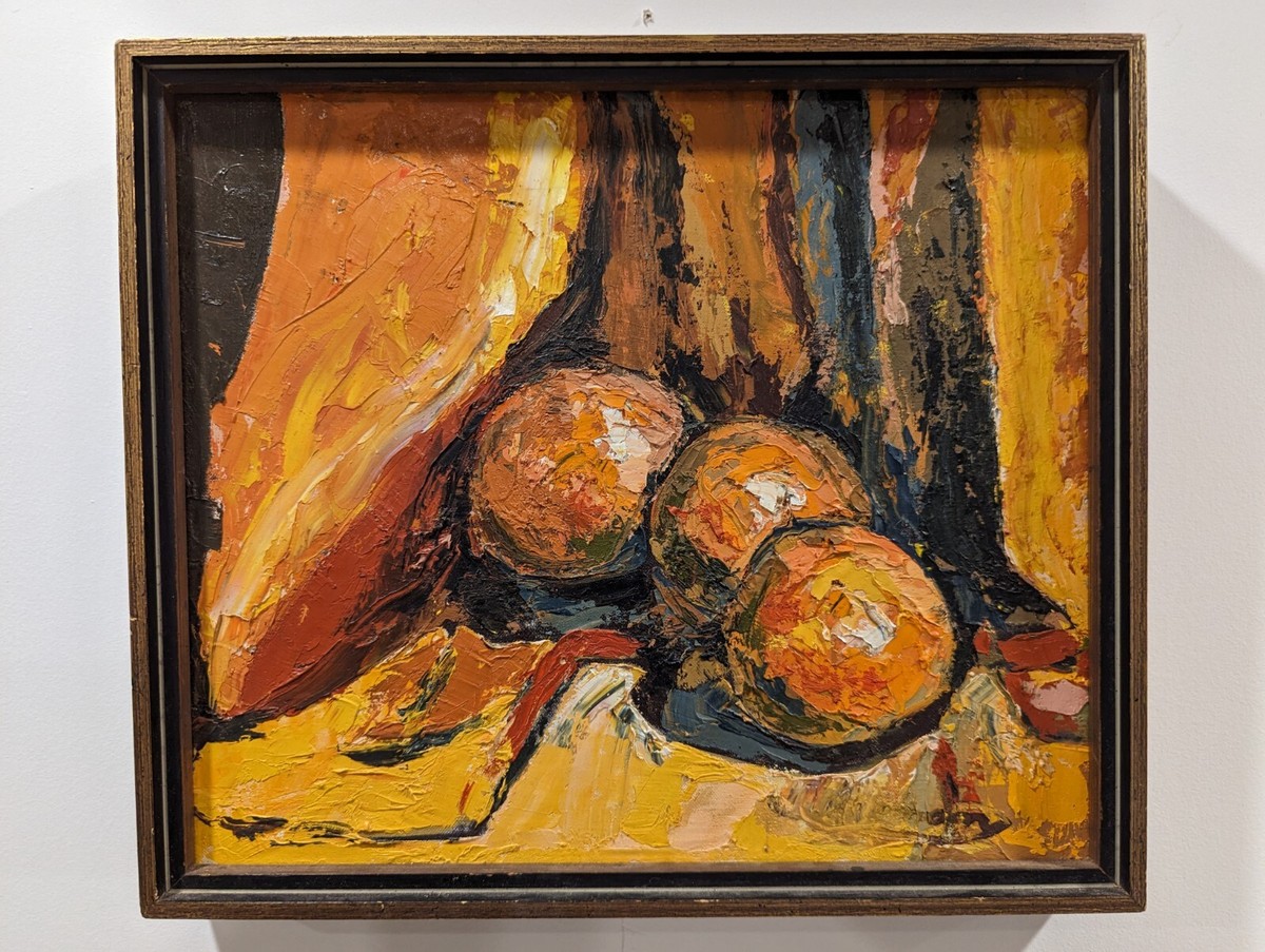 Vintage Modern Impressionist ORANGE Still Life oil painting