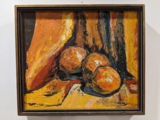 Vintage Modern Impressionist ORANGE Still Life oil painting impasto abstract mcm